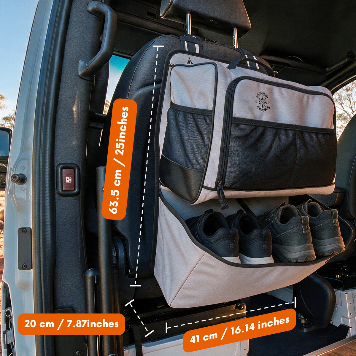 Premium Seat Back Shoe Organiser with Detachable Bag