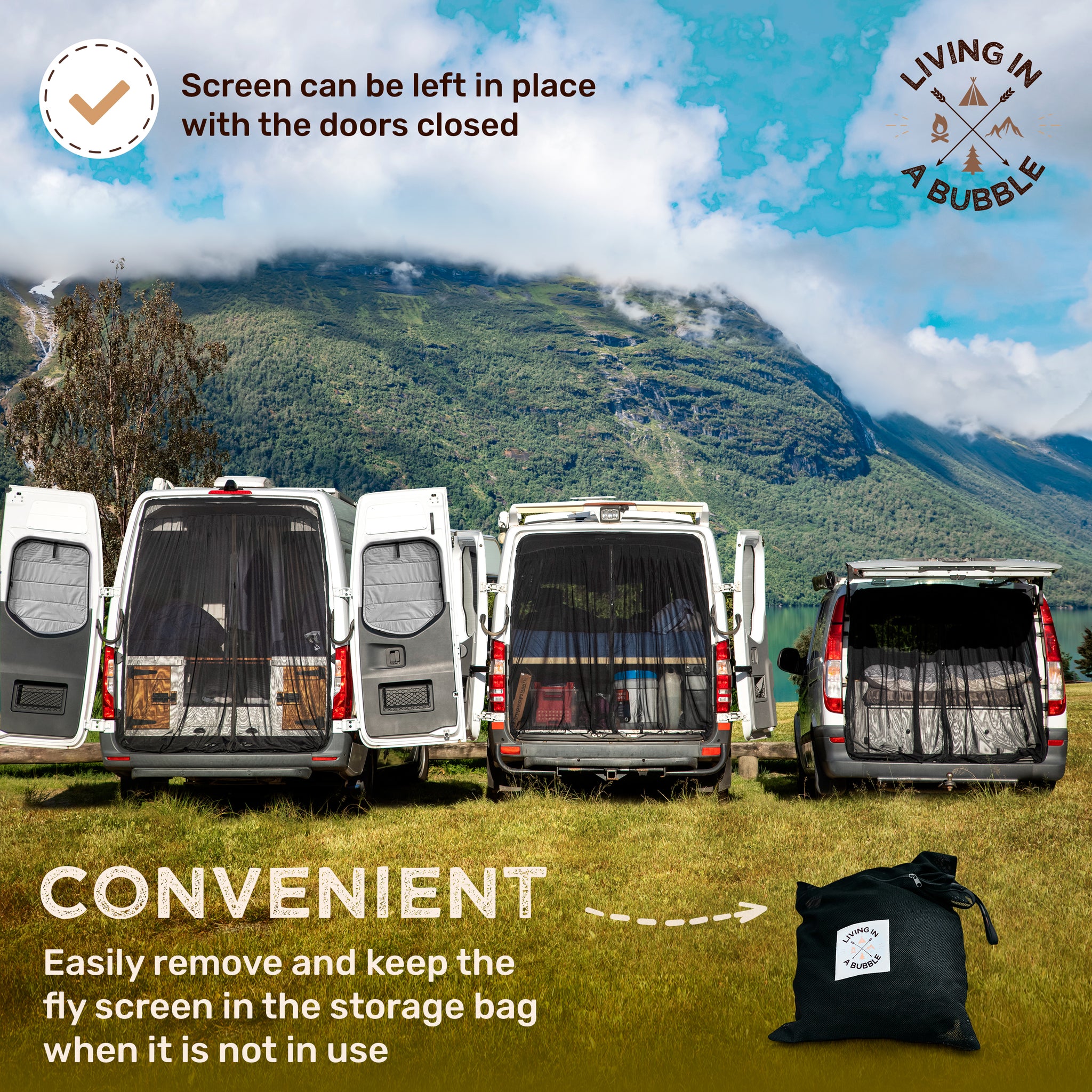 Magnetic Rear Door Van Fly Screen - Large Size